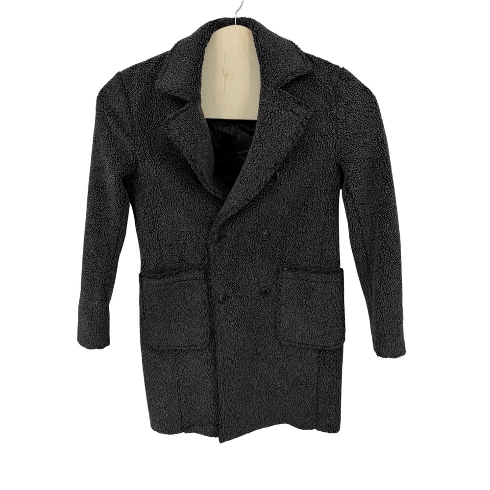 River Stone Peacoat Mens Small Charcoal Faux Shearling RSA0901 Teddy Overcoat